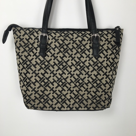 Tommy Hilfiger black tan patterned two strap purse - Picture 9 of 14